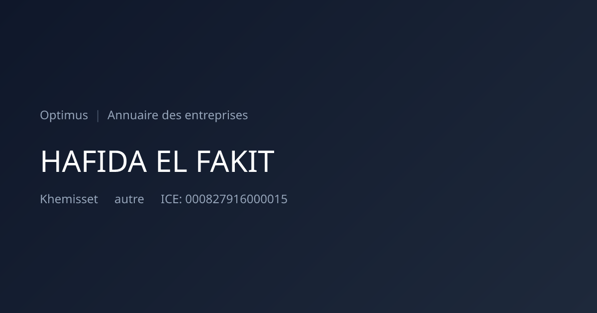 HAFIDA EL FAKIT — ICE, RC, IF | Annuaire Maroc | Optimus